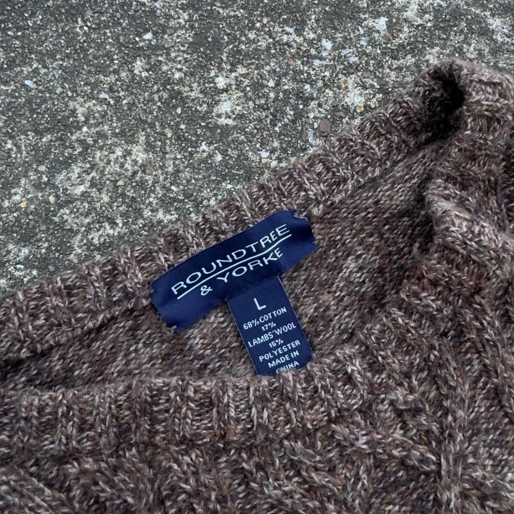 Vintage 90s Roundtree & Yorke Sweater Cable Knit Grandpacore Brown Mens L